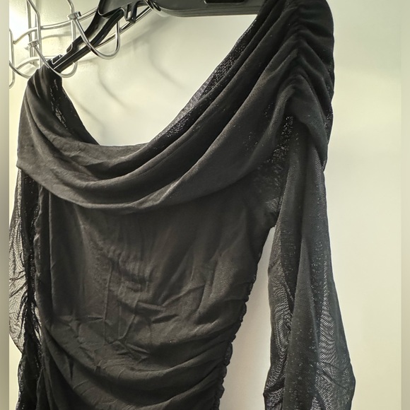 NWOT off the shoulder black mesh bodycon dress - Picture 2 of 3